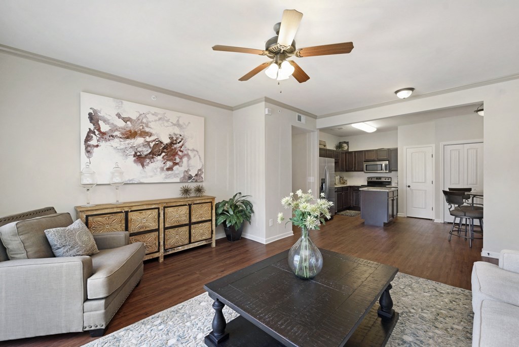 Spacious Living Area with Ceiling Fan