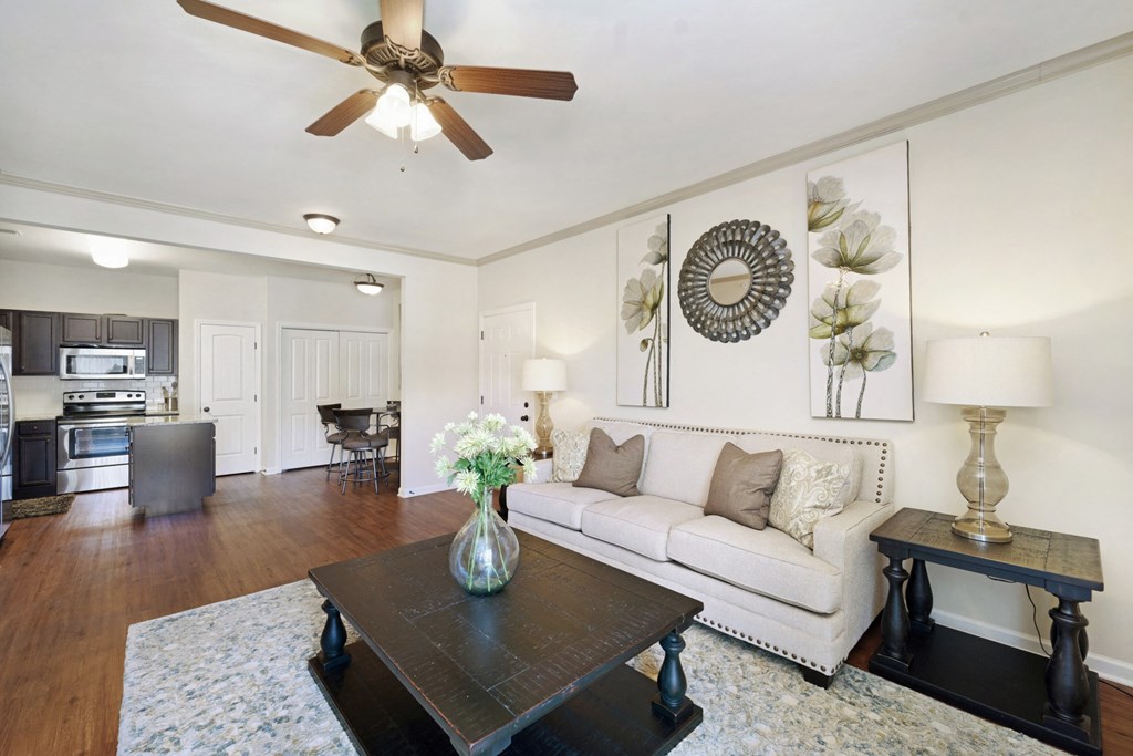 Living Room Area with Ceiling Fan