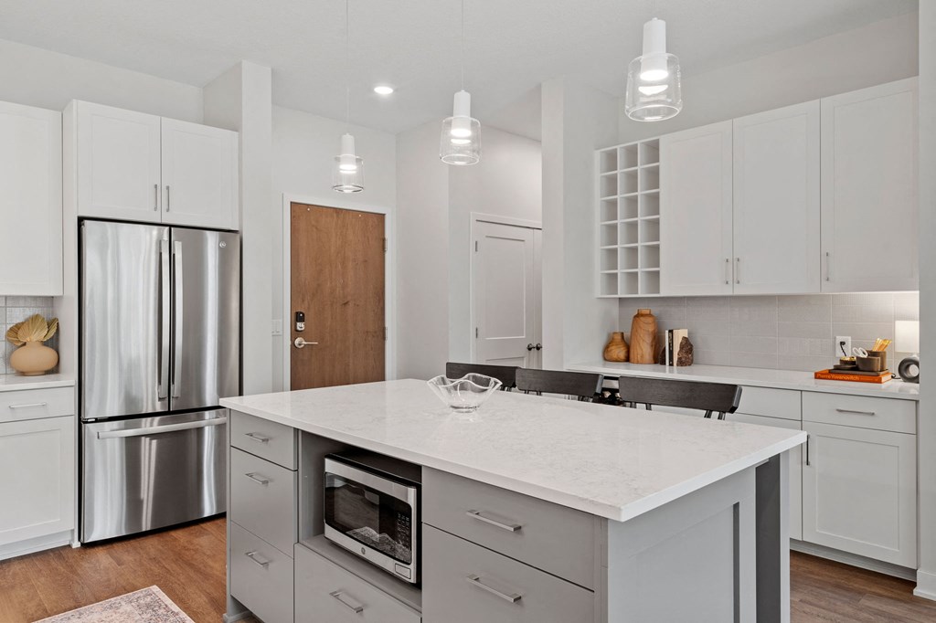Kitchen Island Featuring Microwave