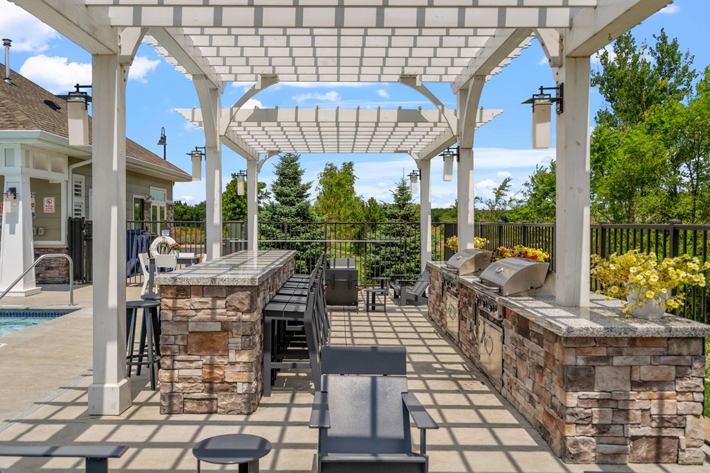 Outdoor Grilling Area Near Pool