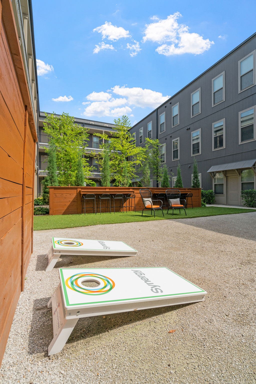 Courtyard with Cornhole Area
