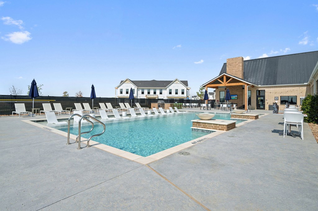Outdoor Pool with Fountains