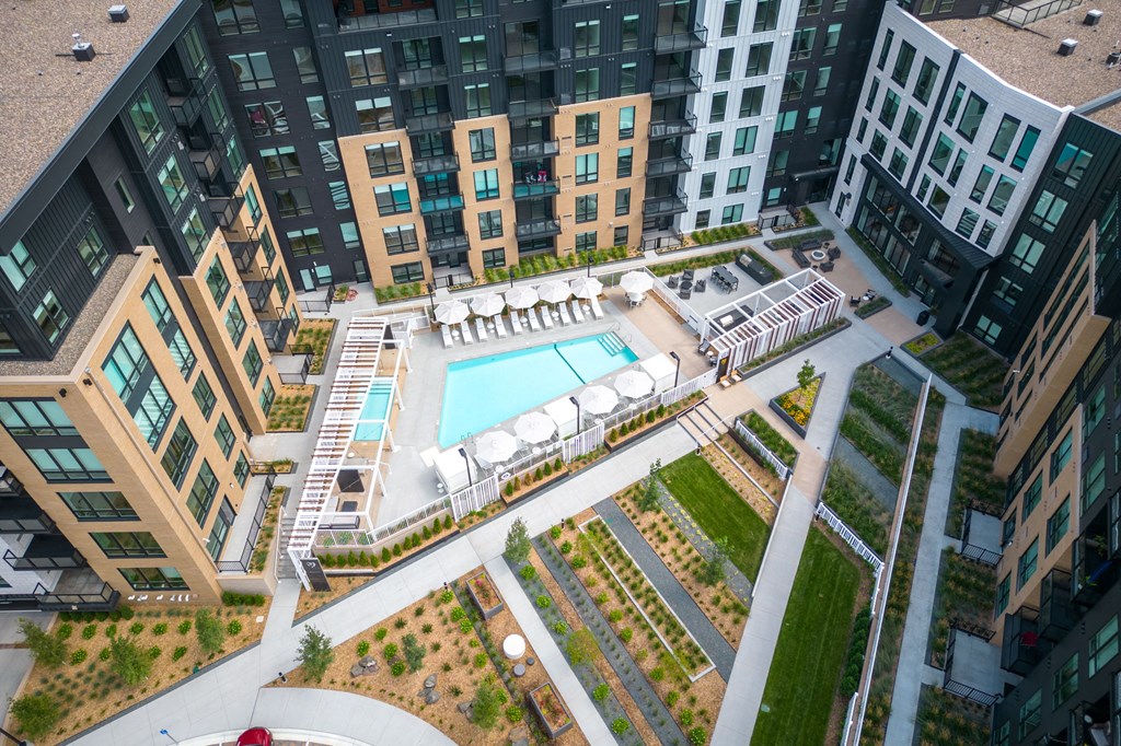 Aerial View of Pool and Courtyard