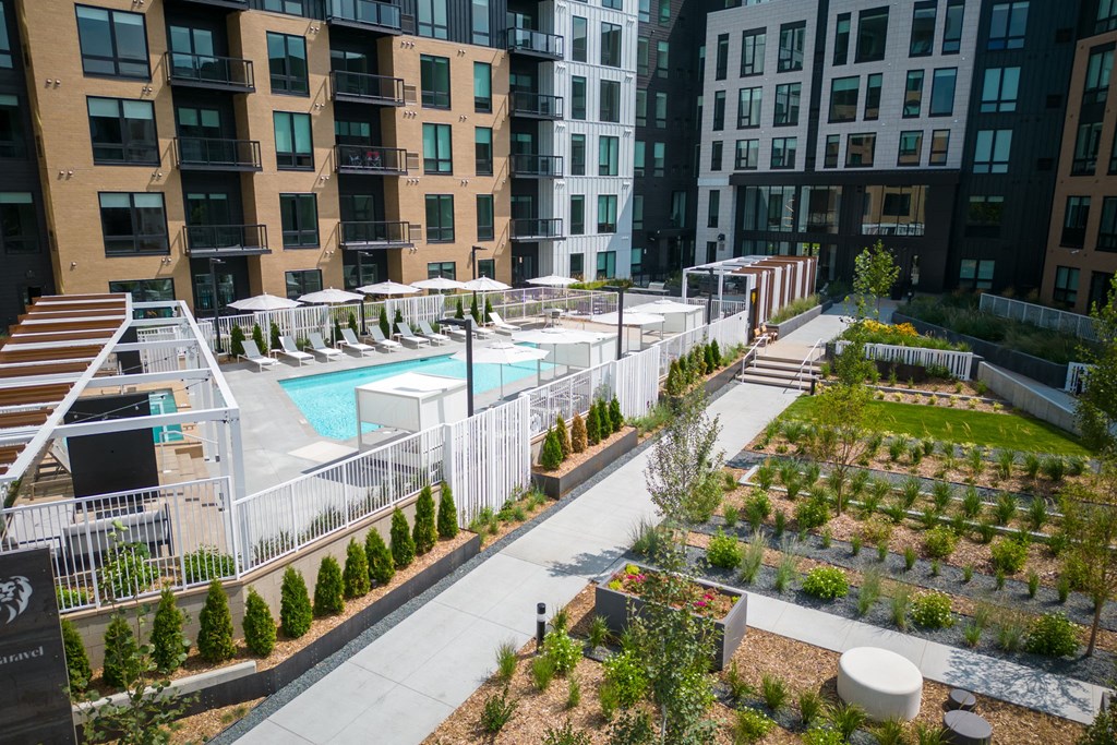 Aerial View of Pool and Courtyard