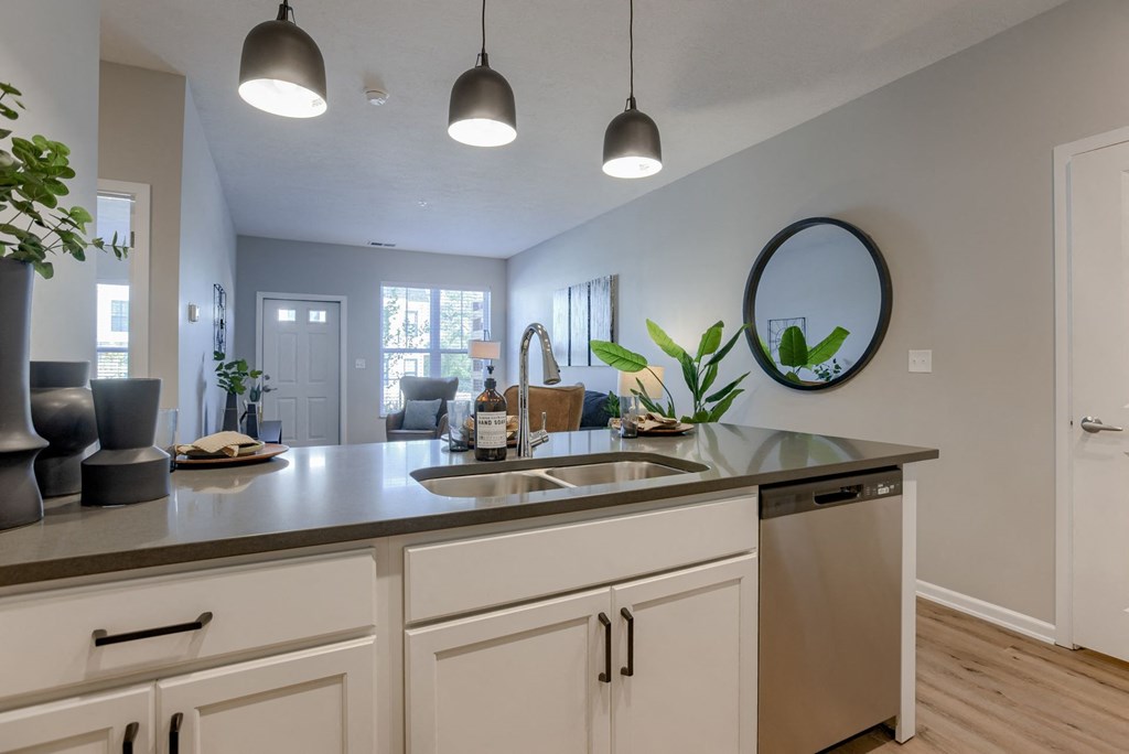 Kitchen Island with Overhead Lighting