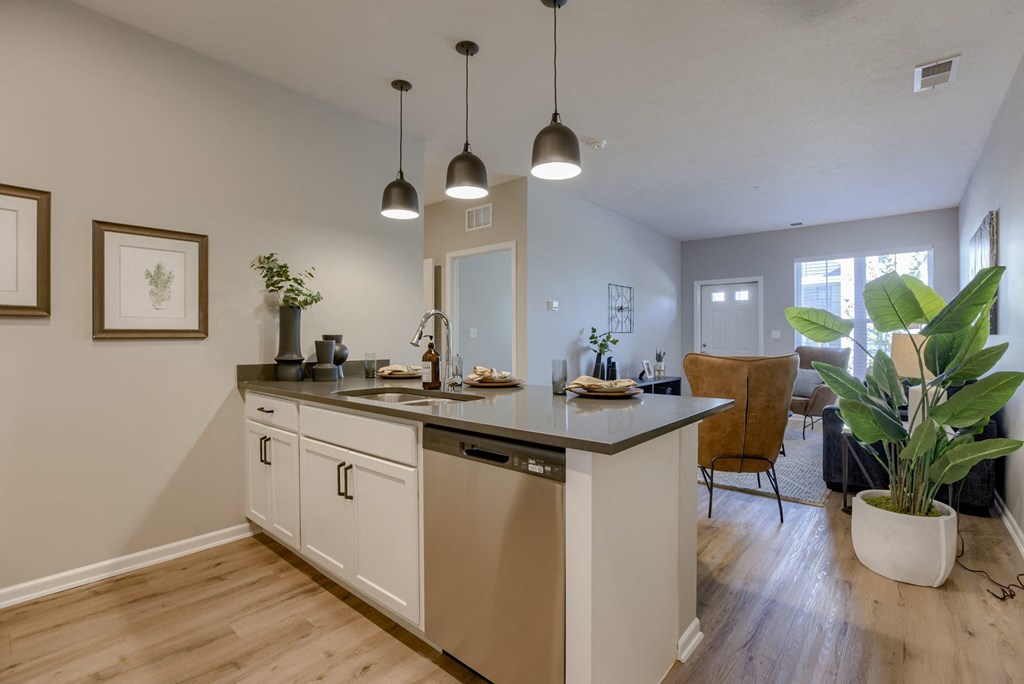 Spacious Kitchen Area with Luxury Wood-Style Flooring