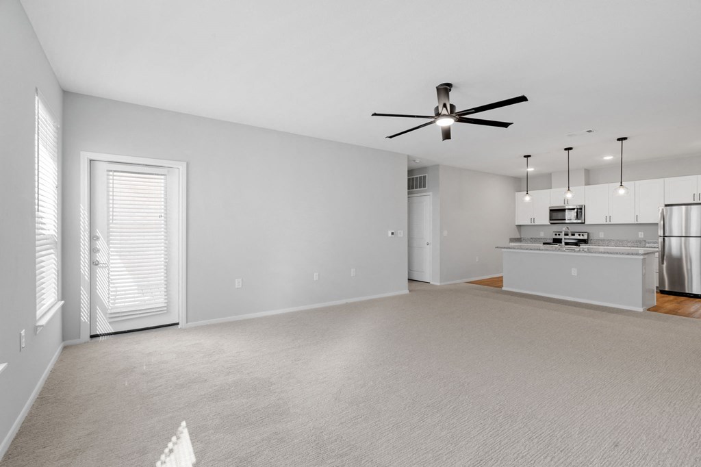 Spacious Living Area with Ceiling Fan