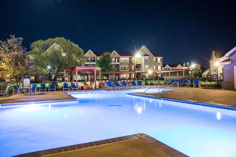 Pool Glowing at Night