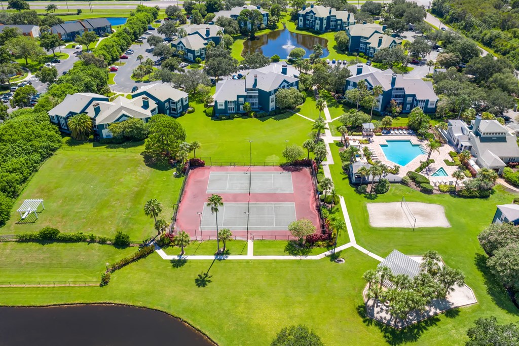 Aerial View Of The Pool, Tennis Courts & Dog Park