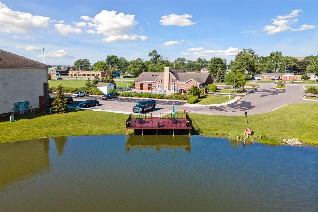 Aerial of Community Pond and Patio