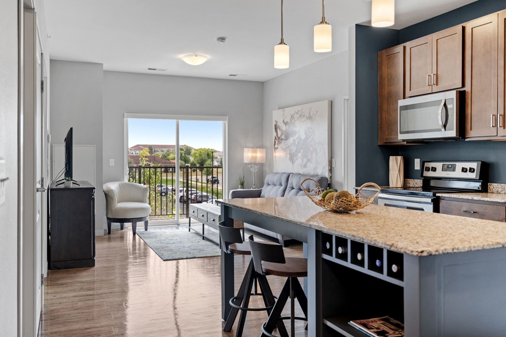 Kitchen Island with Overhead Lighting