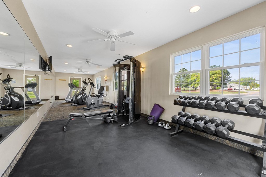 Fitness Center with Dumbbell Equipment