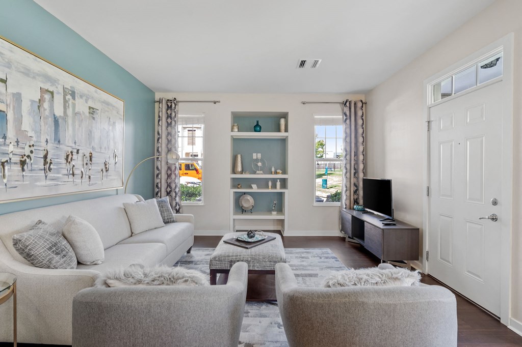 Living Room with Built-In Shelving