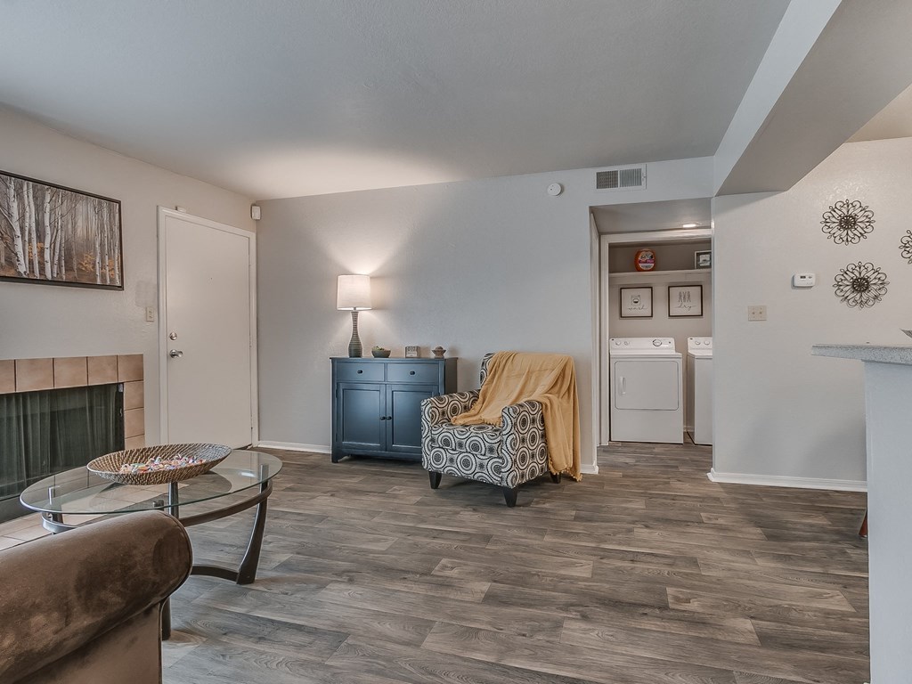 Wood-Style Flooring  & Light Grey Walls