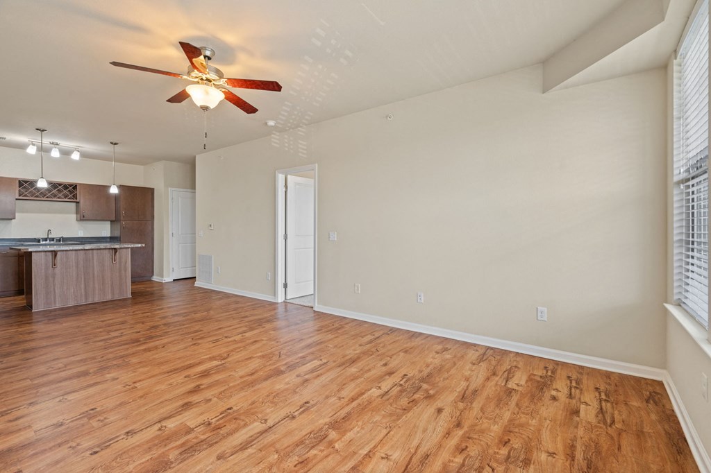 Spacious Living Area with Ceiling Fan