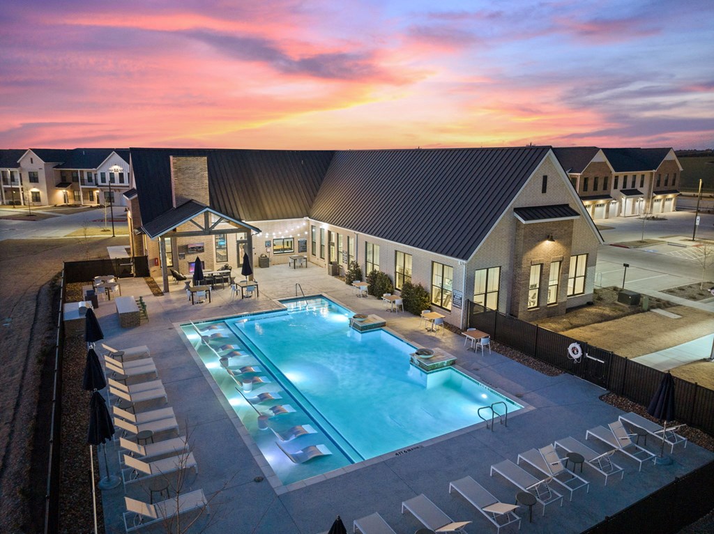 Twilight Aerial of Clubhouse