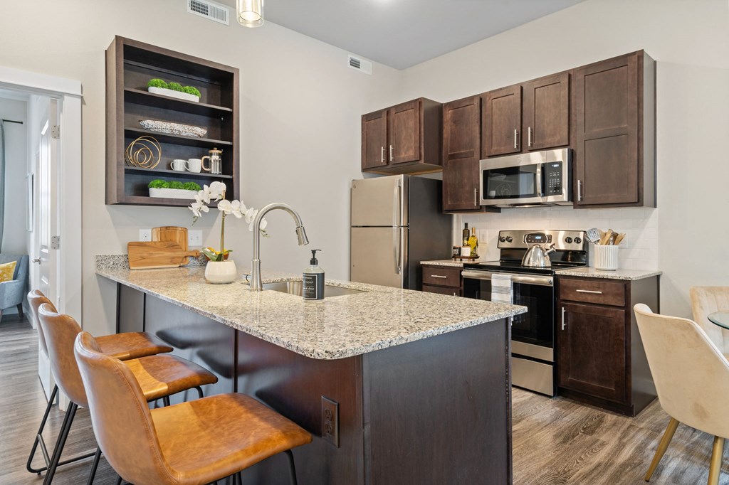 Fully-Equipped Kitchen with Dark Cabinetry