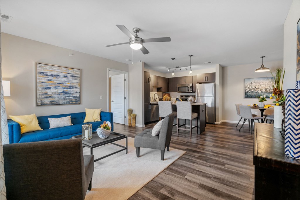 Spacious Living Area With Wood-Style Flooring