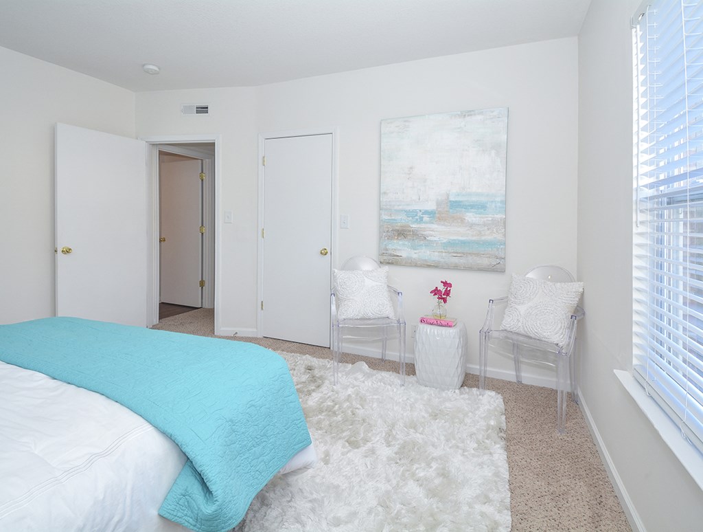 Large Bedroom with Carpet and Accent Wall