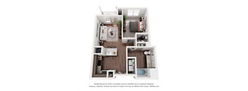 a 1 bedroom floorplan is shown with a wood floor