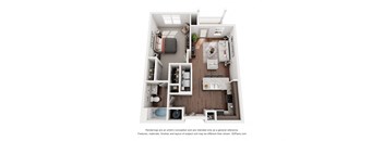 a stylized floor plan of a 1 bedroom with a bathroom and a living room