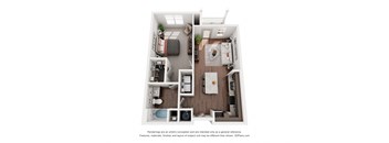 a 1 bedroom floorplan is shown with a wood floor