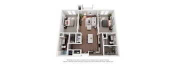a 1 bedroom floorplan is shown in this rendering