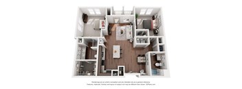 a 1 bedroom floorplan is shown in this rendering