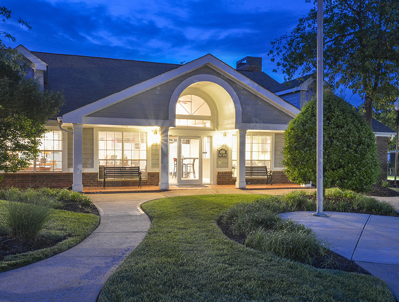 Clubhouse Entrance at Dusk
