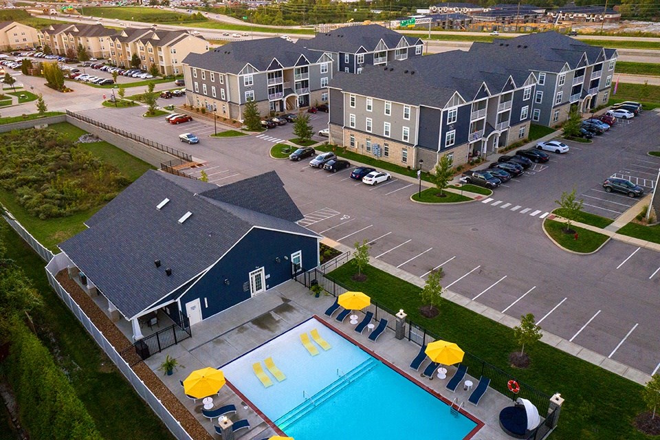 Aerial View Of The Meadowridge Clubhouse & Apartment Homes