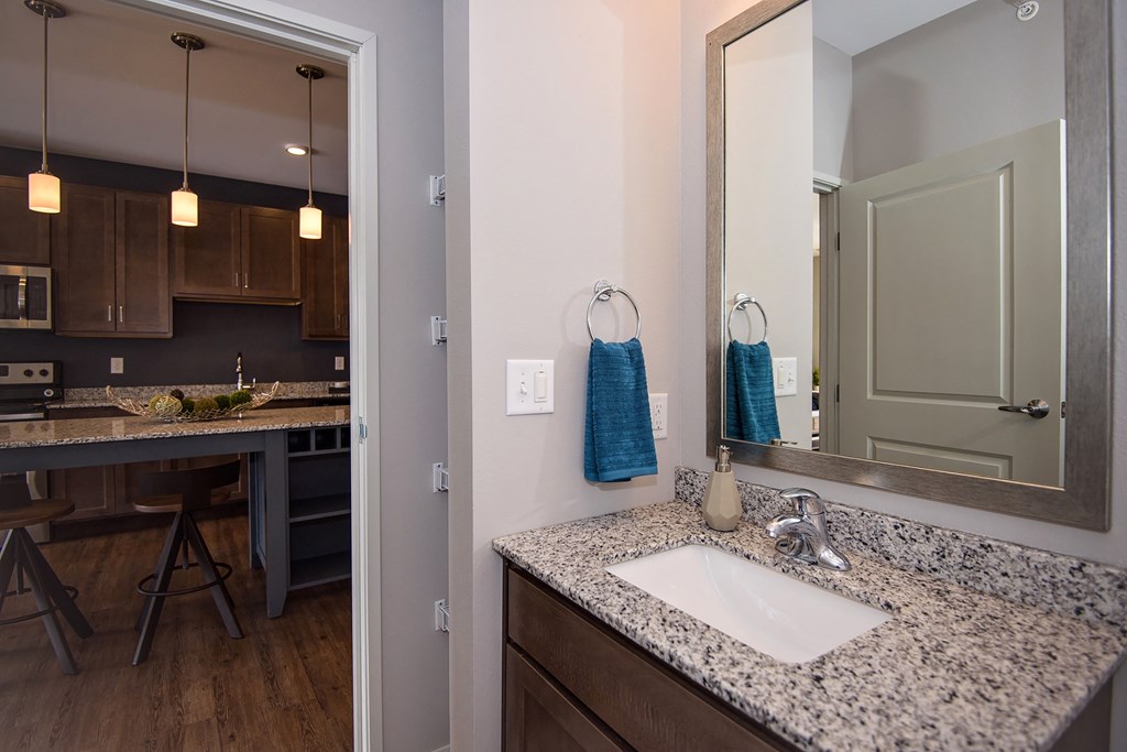 Bathroom with Built-In Shelving and Light Grey Walls