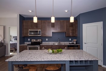 Pendant Lighting Over the Large Granite Kitchen Island - Photo Gallery 2