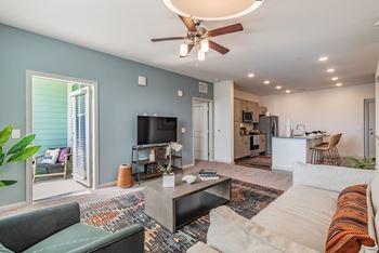 Open-Concept Living Area With Ceiling Fan