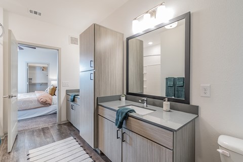 Spacious Bathroom With Built-In Cabinetry