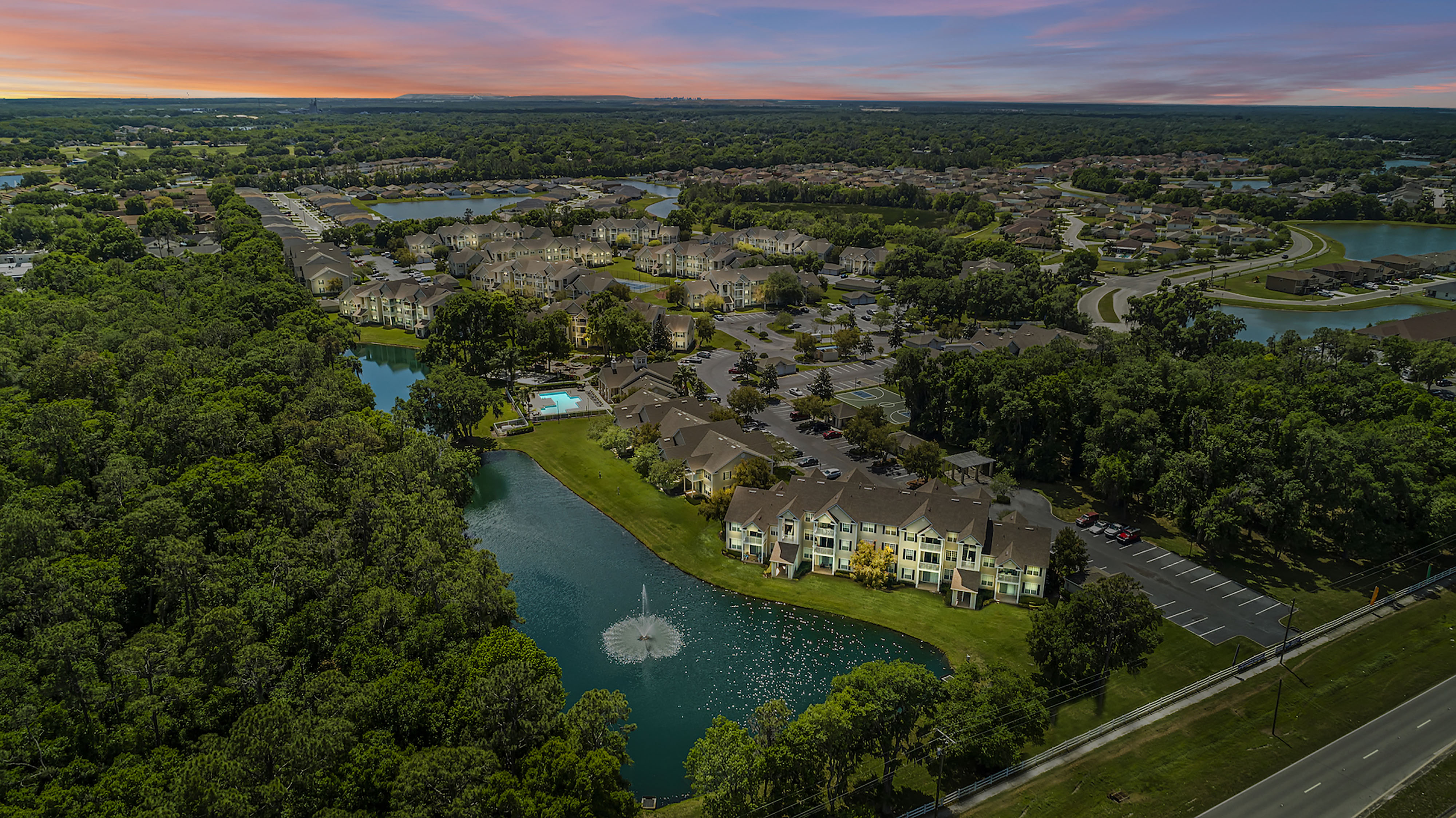 Ariel View of  the Huntington at Sundance Community at Dusk
