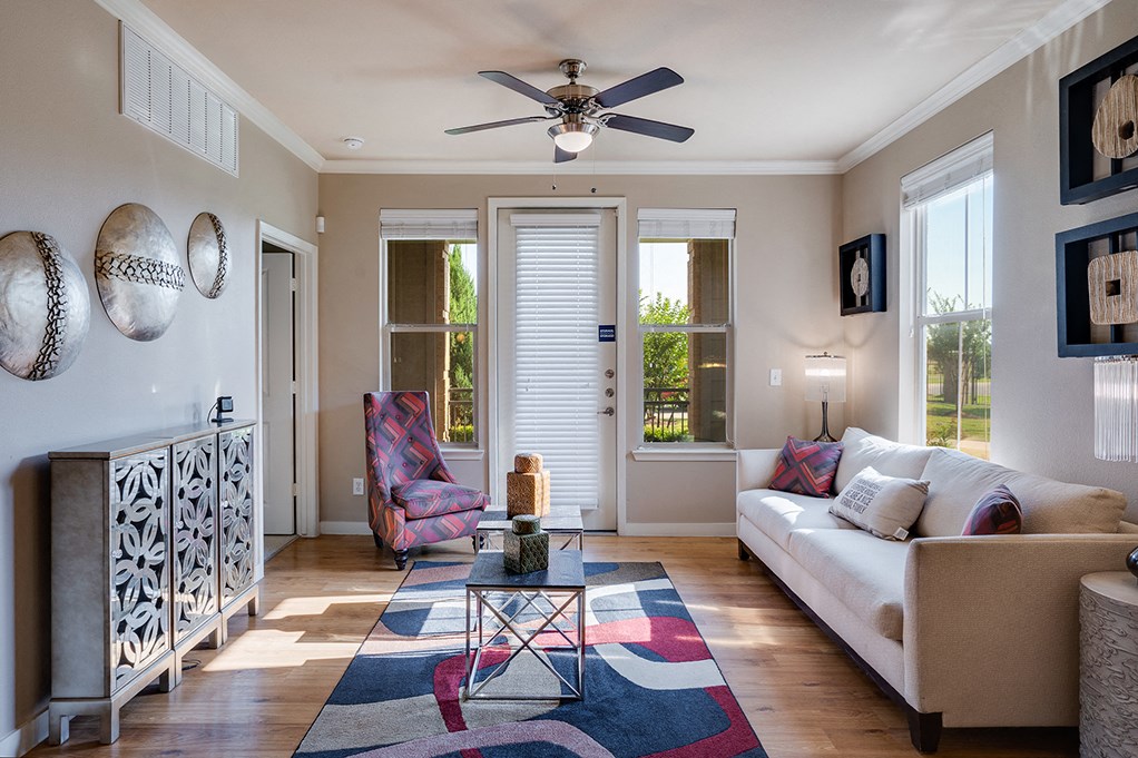 Living Room with Light Hardwood Style Flooring