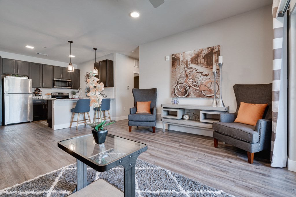 Open-Concept Living Room With Wood-Style Flooring