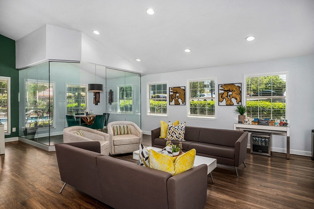 Clubhouse Lounge With Glass Enclave Co-Working Space