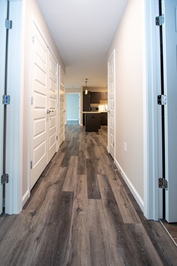 Hallway With Multiple Closets & Wood-Style Flooring - Photo Gallery 34