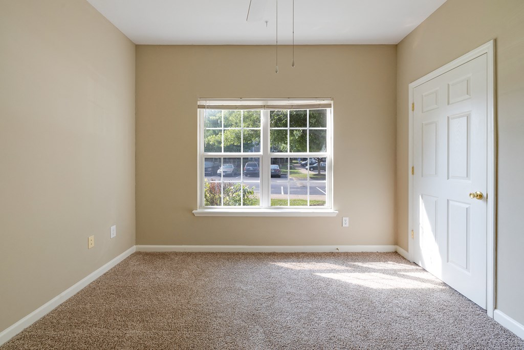 Carpeted Bedroom With Large Double Windows