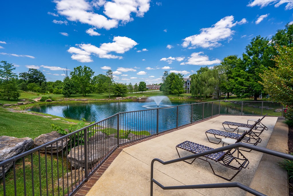 Scenic Pond With Fountain
