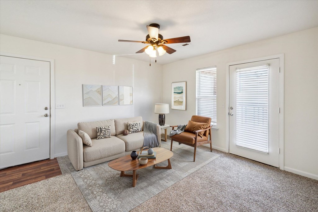 Spacious Living Area with Ceiling Fan