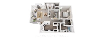 A 3D floor plan of a house with labeled rooms.