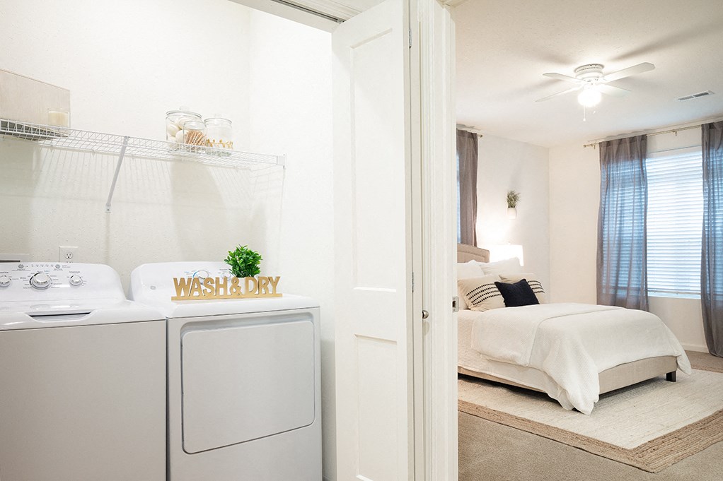 Closet with Washer and Dryer and Shelving