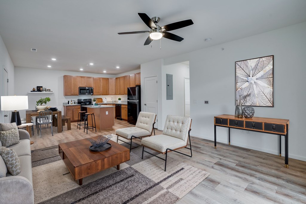 Spacious Living Area With Wood-Style Flooring