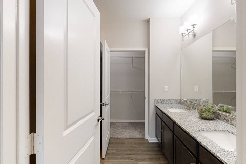 Bathroom Vanity with Double Sinks and Attached Walk-In Closet