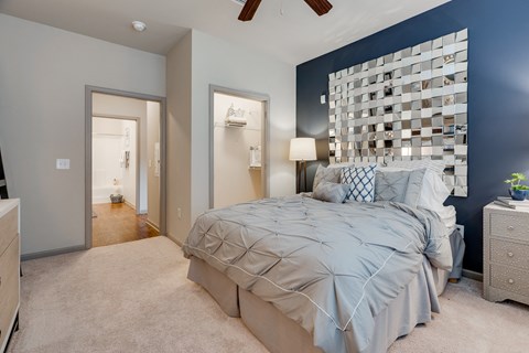 Carpeted Bedroom With Walk-In Closet & Attached Bathroom