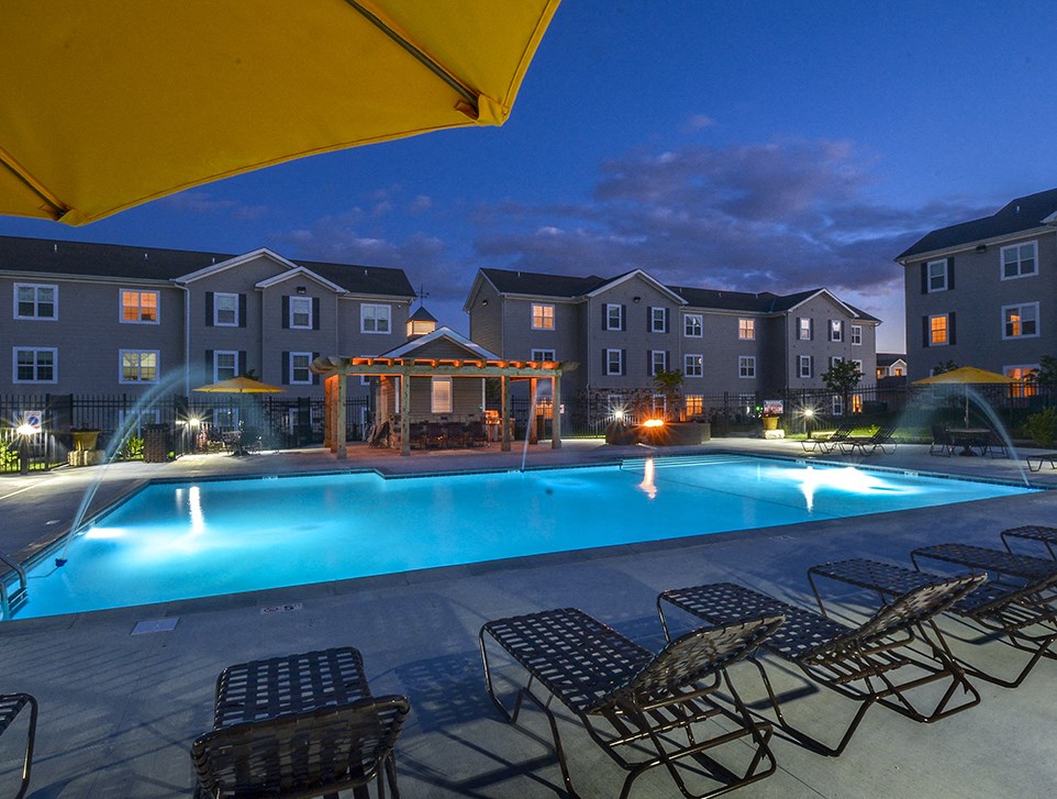 Outdoor Pool and Sundeck at Night