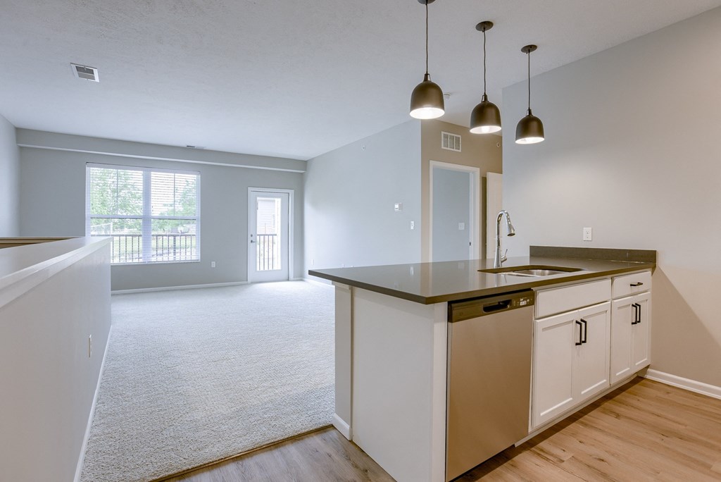 Kitchen Island with Overhead Lighting