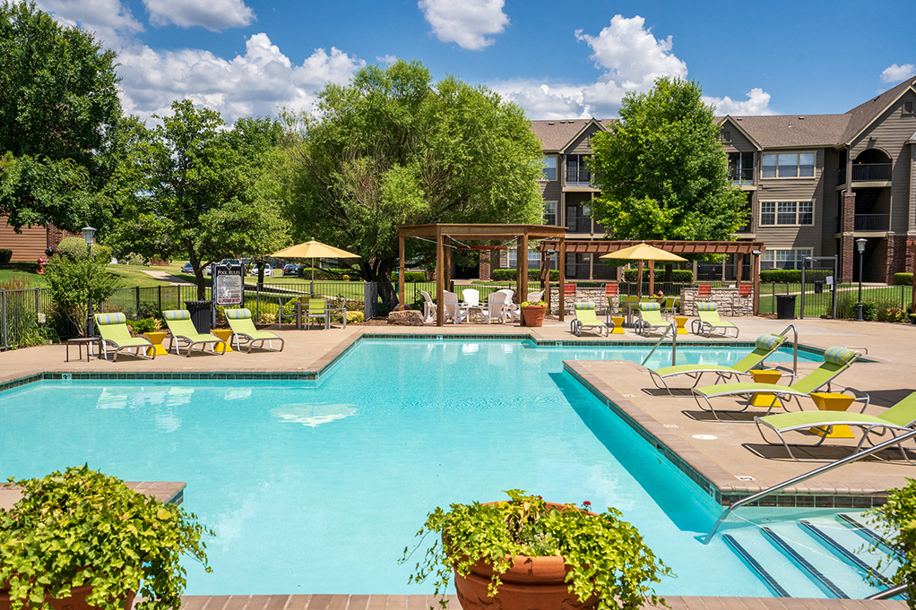 Pool with Lounge Chairs and Sun Umbrellas